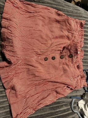 Staccato Rust-Red and White Striped Shorts